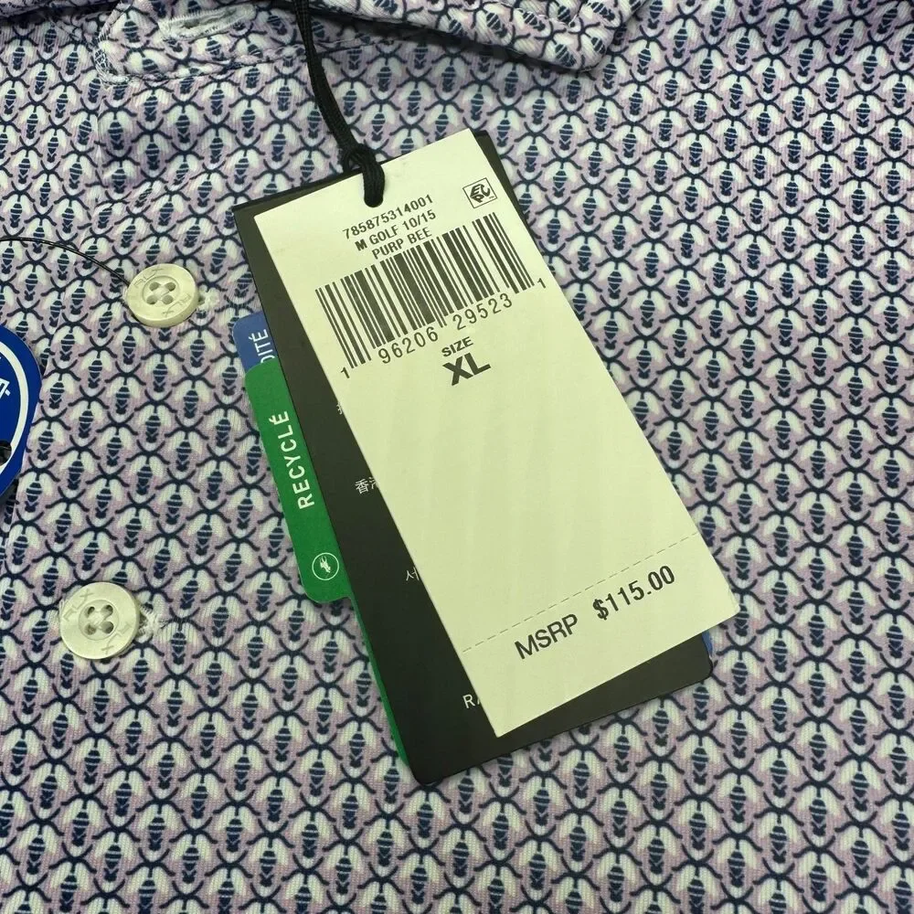 NEW RLX Ralph Lauren Golf Purple Navy Bee Print Performance Polo Shirt XL - Picture 7 of 14